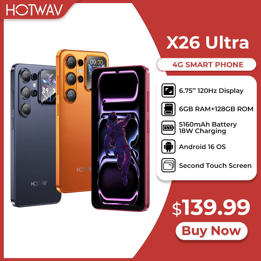 Smartphone HOTWAV X26 Ultra 6,75'' 120Hz 5160mAh 18W Android 16 con segunda pantalla, 6GB 128GB, teléfono móvil WiFi 6