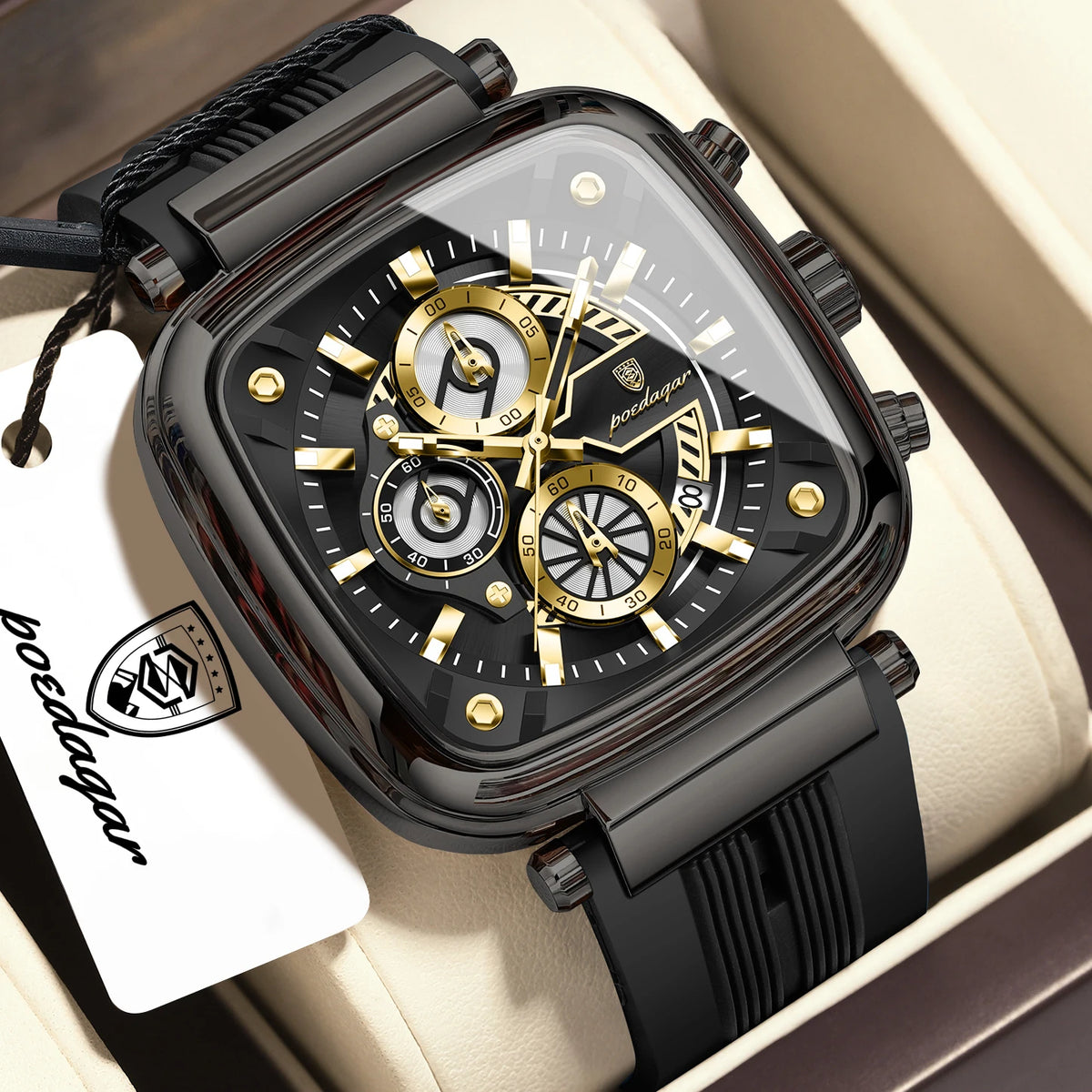 POEDAGAR Sports Watches For Men Fashion Waterproof Luminous Date Man Wristwatch Chronograph Quartz Silicone Men Watch Male Reloj
