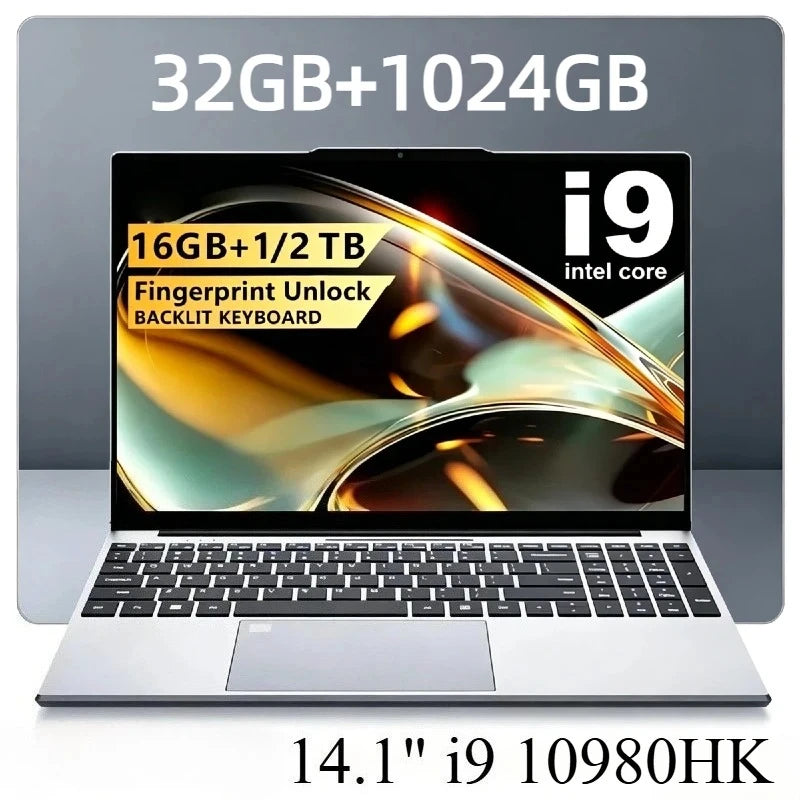Portátil profesional de 14,1 pulgadas Intel Core i9 10980HK, 8 núcleos 16 hilos, 2,4 - 5,3 GHz, 16 MB, 45 W, 32 GB RAM, 2 TB SSD M.2, portátil para juegos y oficina, rápido, nuevo
