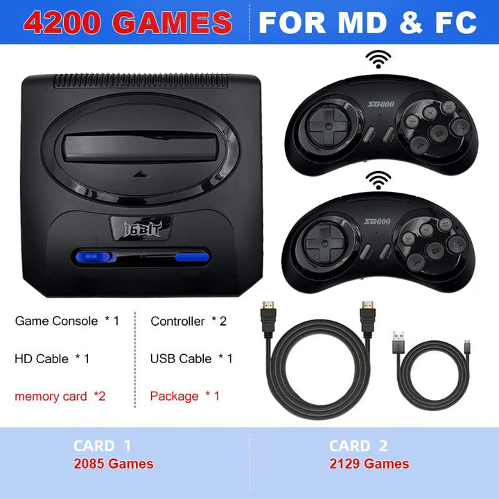 Consola de Videojuegos Retro de 16 Bits con Salida HD, Plug&amp;Play para Mega Drive, con 2 Controles Inalámbricos SG800, Función de Guardado y Carga para Monitor