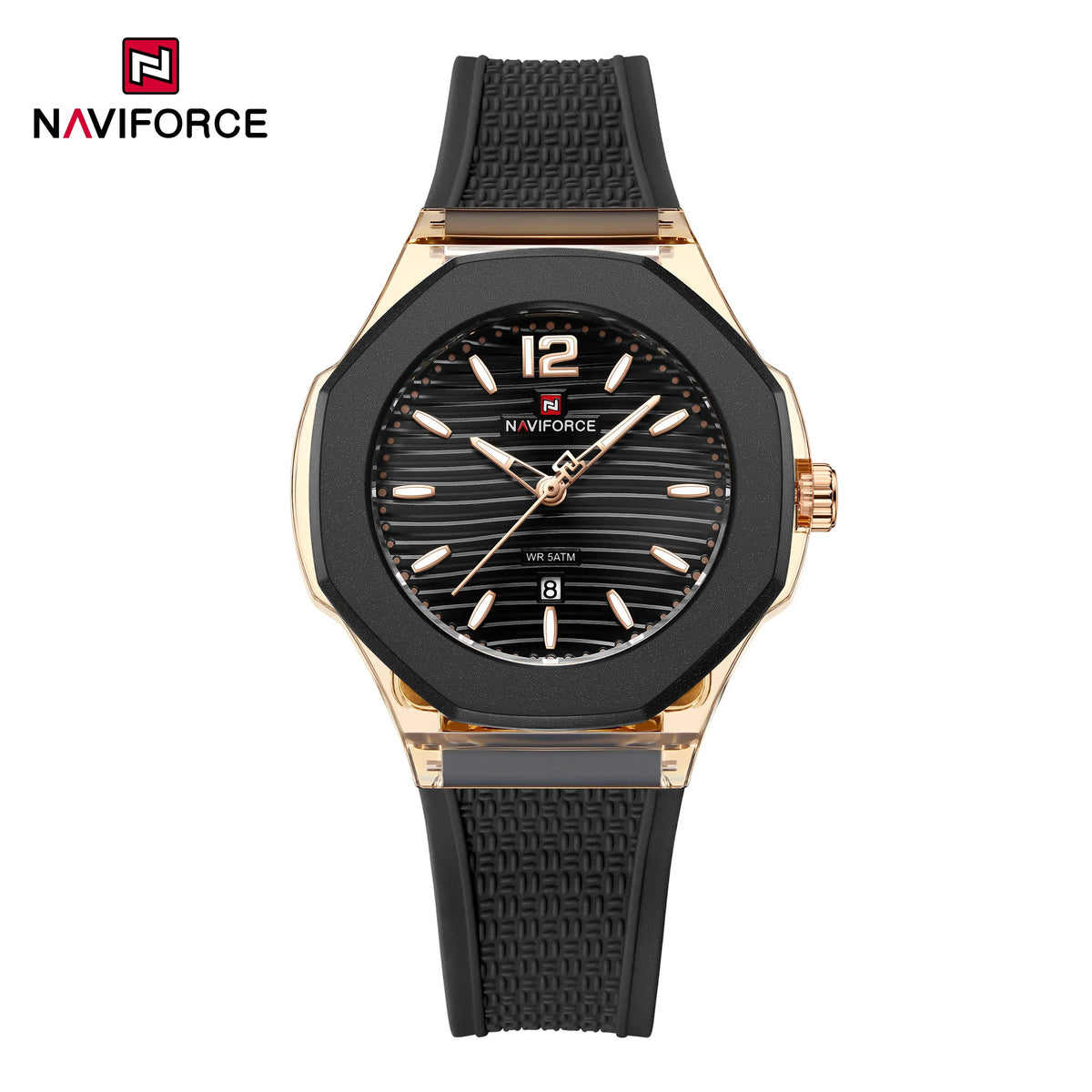Reloj de cuarzo para mujer NAVIFORCE, resistente al agua 5ATM, correa de silicona, analógico, luminoso, casual y deportivo para dama