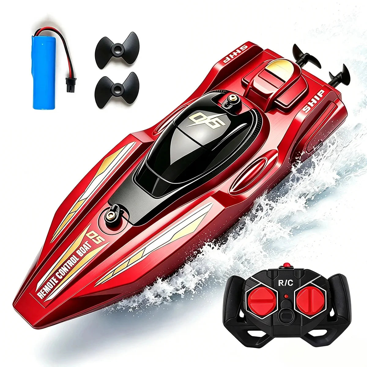 Barco a control remoto de 2.4GHz, 5 velocidades, barco radiocontrol impermeable, lancha rápida a control remoto, juguete de PVC para niños, regalo
