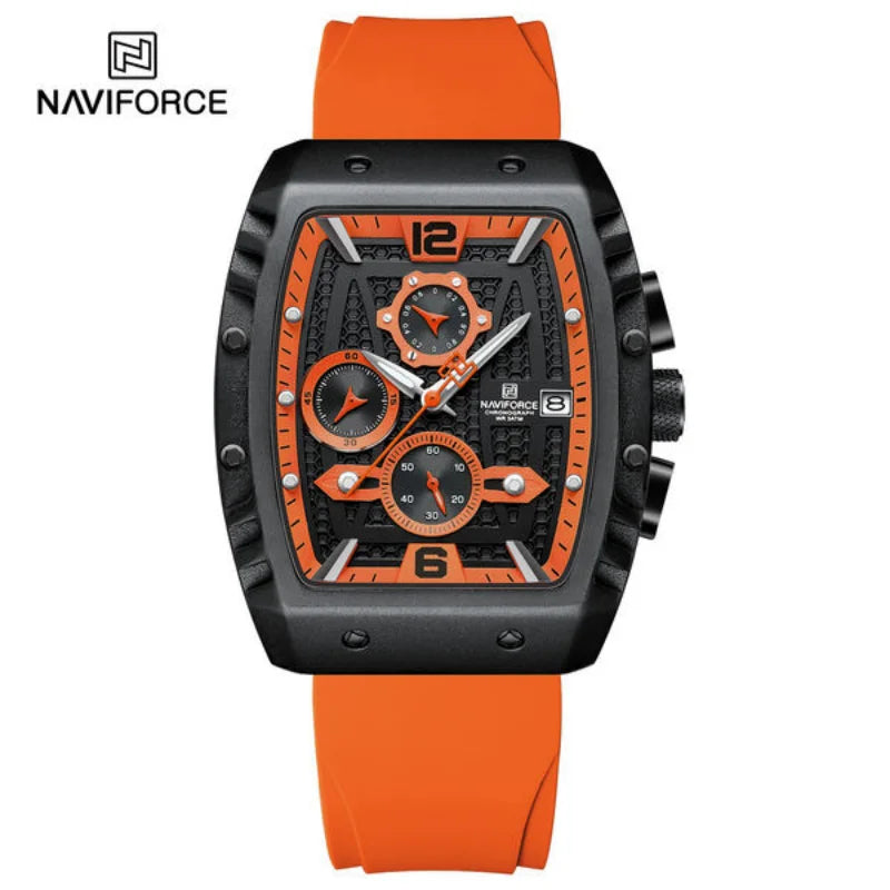 Reloj de cuarzo multifunción para hombre NAVIFORCE, deportivo, resistente al agua, con correa de silicona, calendario y cronógrafo, modelo NF8025