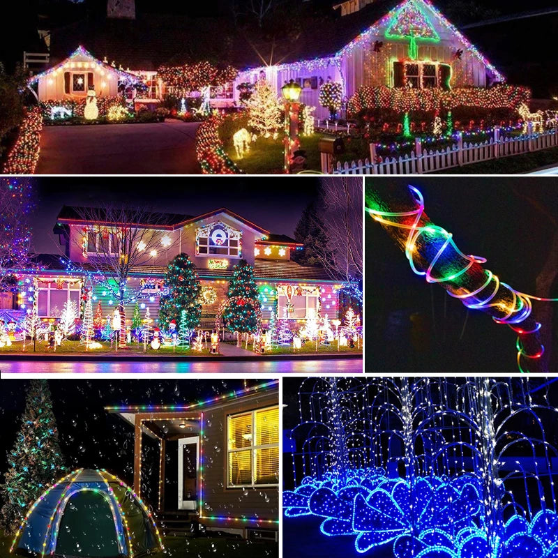Tira de luces solares LED, luces para caminos, terrazas, jardín, exteriores, guirnalda de luces solares, iluminación exterior impermeable, 8 modos de luz