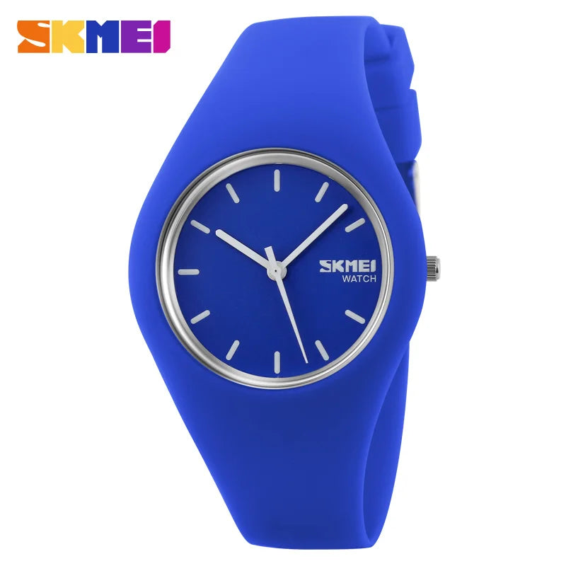 SKMEI Women Watches Man Silicone Strap 3Bar Waterproof Clock Quartz Wristwatches For Lady Fashion Casual Watch Female Gift 9068