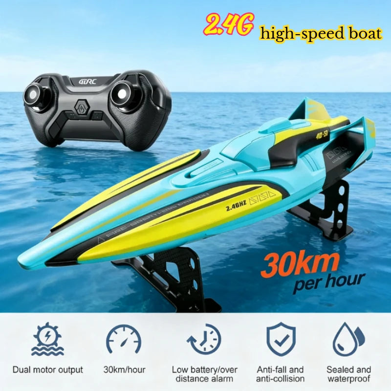 Lancha teledirigida S1 de 2,4 GHz con doble motor, lancha rápida de alta velocidad y larga autonomía, juguete acuático de verano para regalo de niños