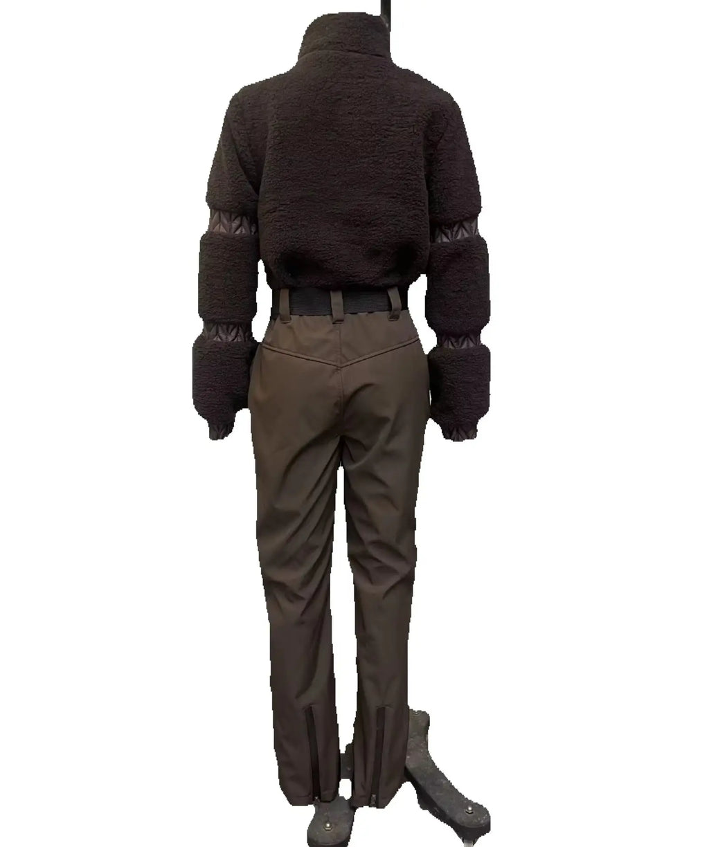 Mono de esquí y snowboard elegante para mujer, de una pieza, con forro polar grueso, cinturón, cálido, cortavientos, para invierno 2026