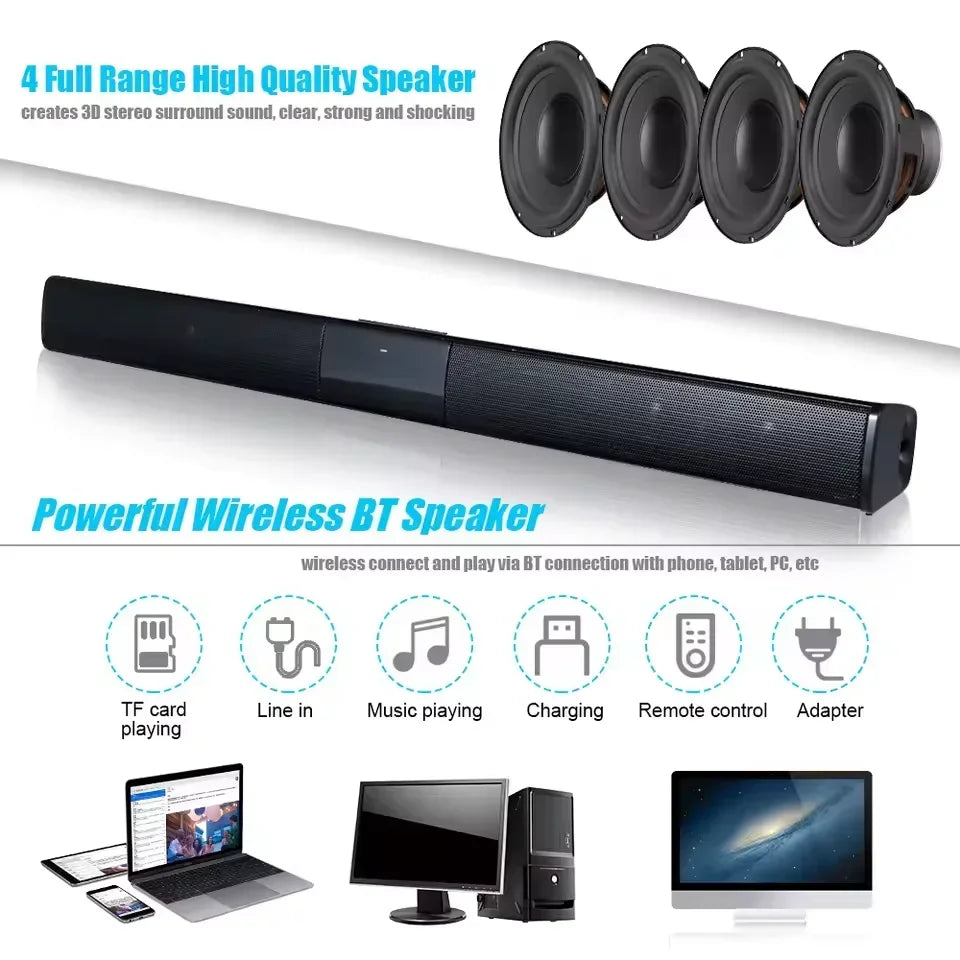 Barra de Sonido, Sistema de Sonido para Cine en Casa, Altavoz Bluetooth, Altavoz para TV y Computadora, Equipo con Subwoofer Portátil, Centro de Música con Radio, 40W