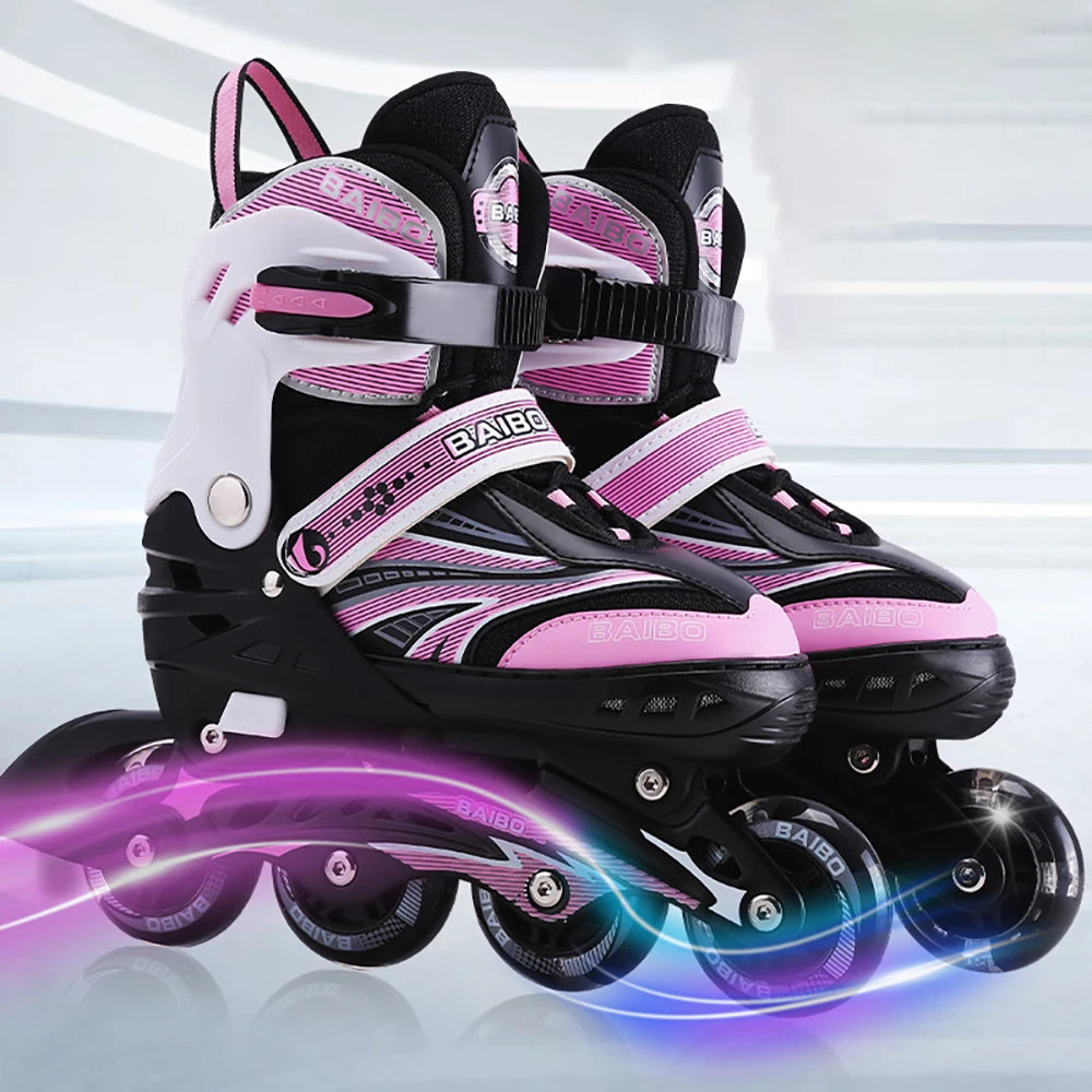 Patines en línea intermitentes, zapatos de Skate de 4 ruedas para principiantes, niños y niñas, zapatillas de patinaje al aire libre, tamaño ajustable 15cm-24,5 cm