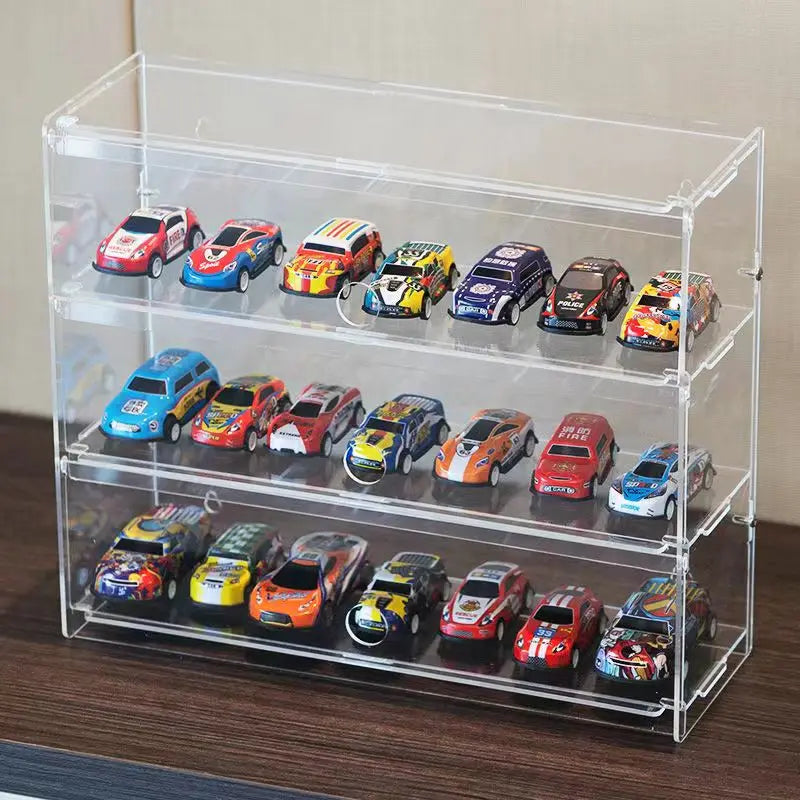 Vitrina de acrílico para modelos de coche, transparente, a prueba de polvo, para Hot Wheels, caja de almacenamiento multicapa, para modelos de coches de carreras a escala 1/64