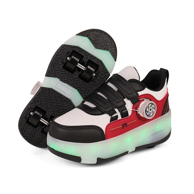 Patines con luces desmontables para exteriores, patines de cuatro ruedas a la moda, adecuados para niños y niñas, parkour de deformación