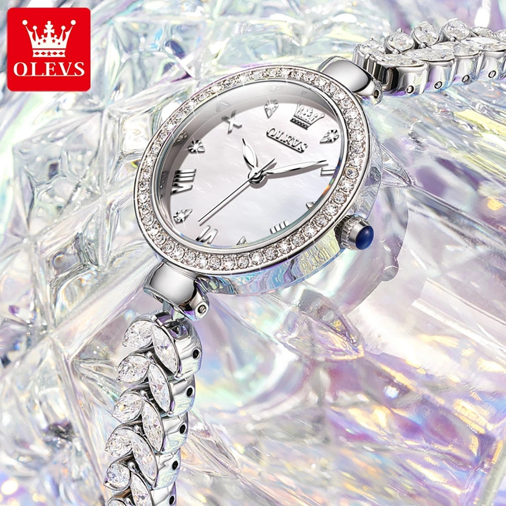 OLEVS Brand Women's Diamond Studded Steel Strip Quartz Watch 9971