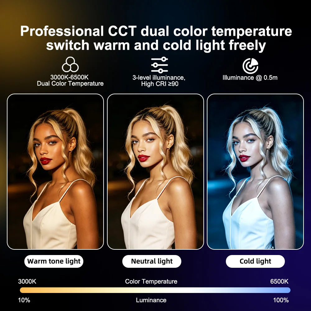 Luz LED RGB para video, panel de iluminación para cámara, CRI95+, 2500-9000K, pantalla LCD, soporte de zapata fría para Vlog, transmisión en vivo, DSLR