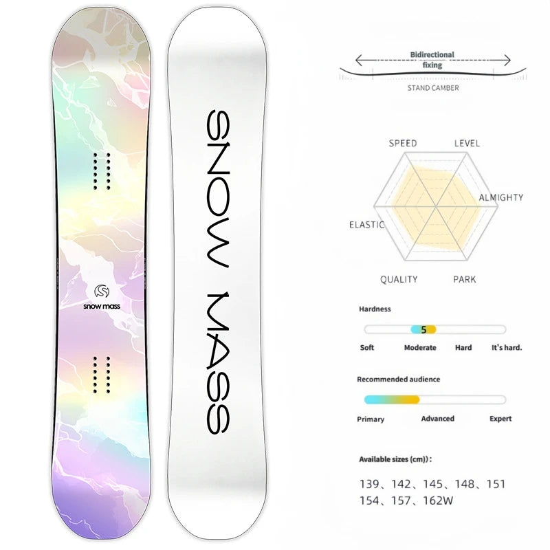 Conjunto de Snowboard de Diseño Blanco para Esquí, Estilo Libre, Núcleo de Madera, para Adultos, Hombres y Mujeres, Kit de Equipo de Esquí, Fibra de Vidrio, ABS, Álamo