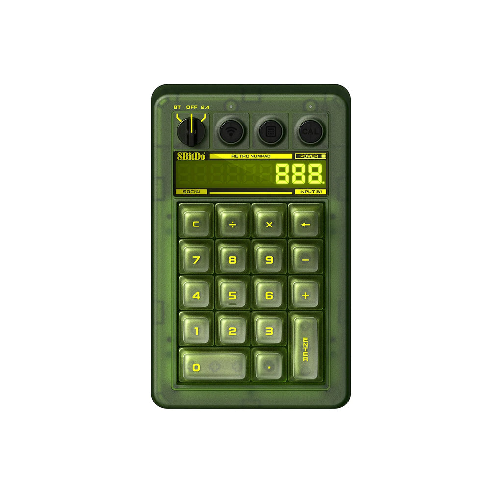 Teclado Numérico Mecánico Retro 18 de 8BitDo, con Licencia Xbox, Transparente Verde, Bluetooth 2.4G, Cableado, Intercambiable en Caliente, Modo Calculadora para Windows