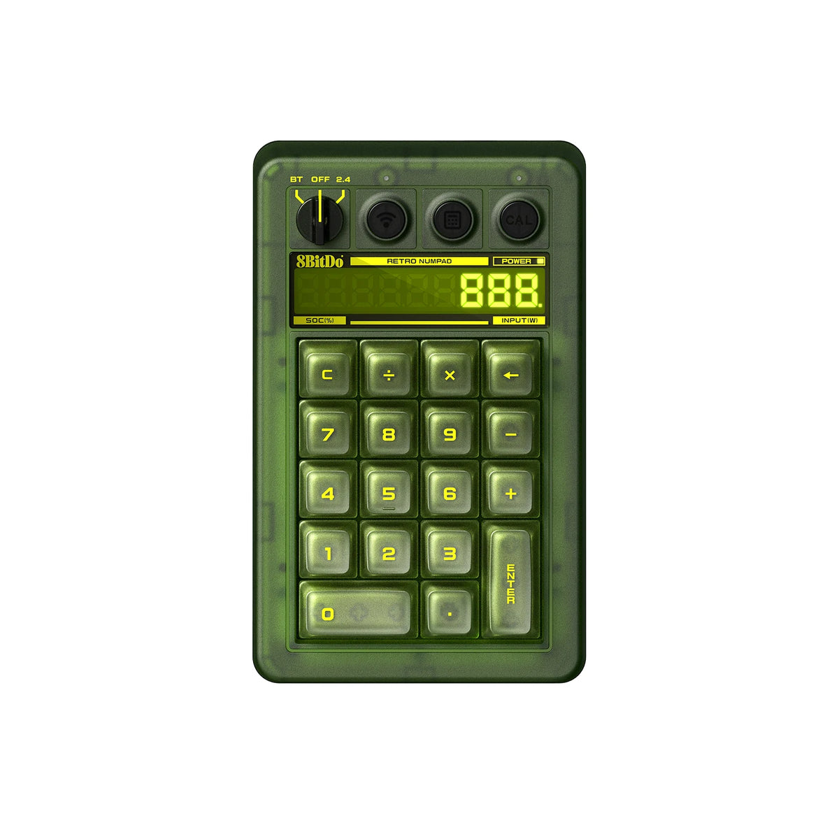 Teclado Numérico Mecánico Retro 18 de 8BitDo, con Licencia Xbox, Transparente Verde, Bluetooth 2.4G, Cableado, Intercambiable en Caliente, Modo Calculadora para Windows