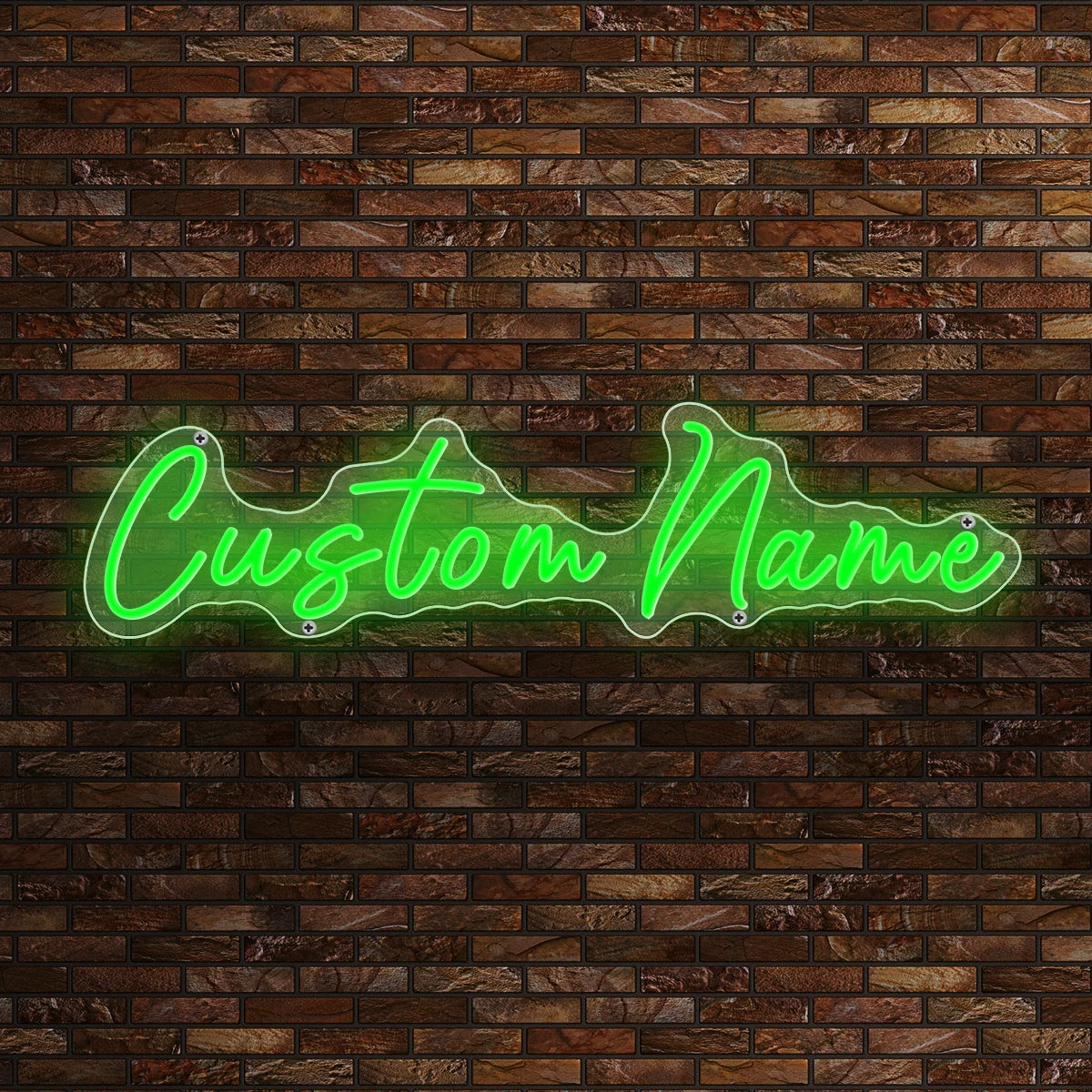 Letrero de neón personalizable con «Custom Name» en verde