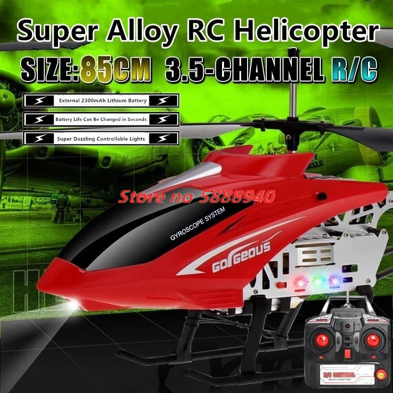 Helicóptero RC de Aleación Actualizado, 2.4G, 150M, 85CM, Gran Tamaño, Resistente a Caídas, con Luces LED, Control Remoto, Regalos