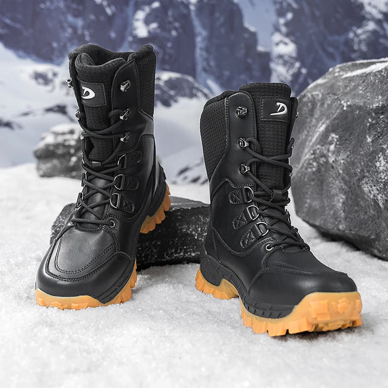 Botas de Nieve para Hombre, Impermeables, para Senderismo al Aire Libre, Forradas de Piel, con Suela de Goma Antideslizante, Color Negro