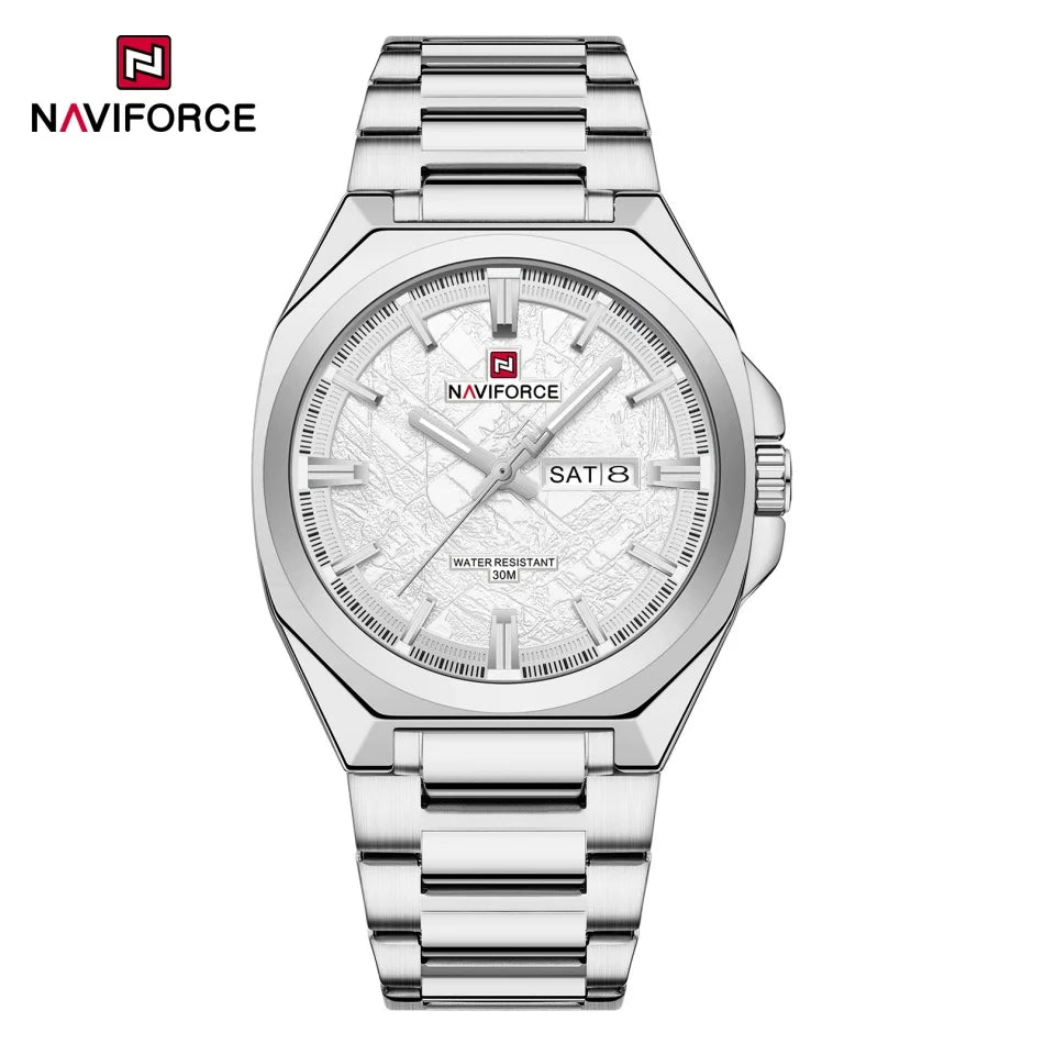 New Style NAVIFORCE Men's 3ATM Waterproof Luminous Pointer Display Stainless Steel Band Wrist Watch Luxury Boy‘s Watches