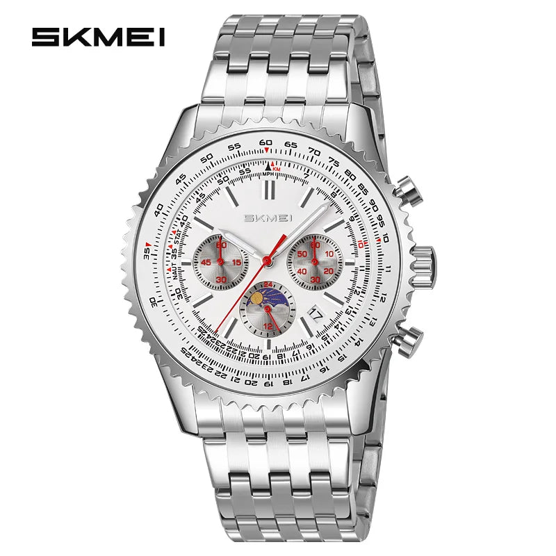 Reloj SKMEI 9348 para hombre, marca de lujo, fase lunar, cronógrafo resistente al agua, reloj de cuarzo para negocios, estilo masculino