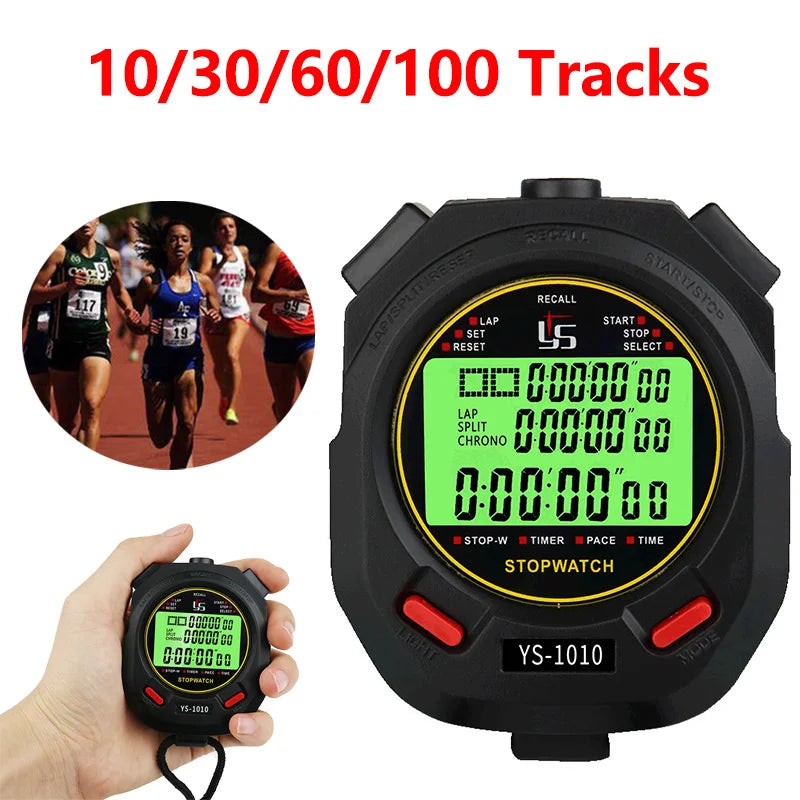 Cronómetro luminoso Digital, cronómetro de 10/30/60/100 pistas, portátil, para deportes al aire libre, correr, entrenamiento, contador de cronógrafo, cuenta atrás