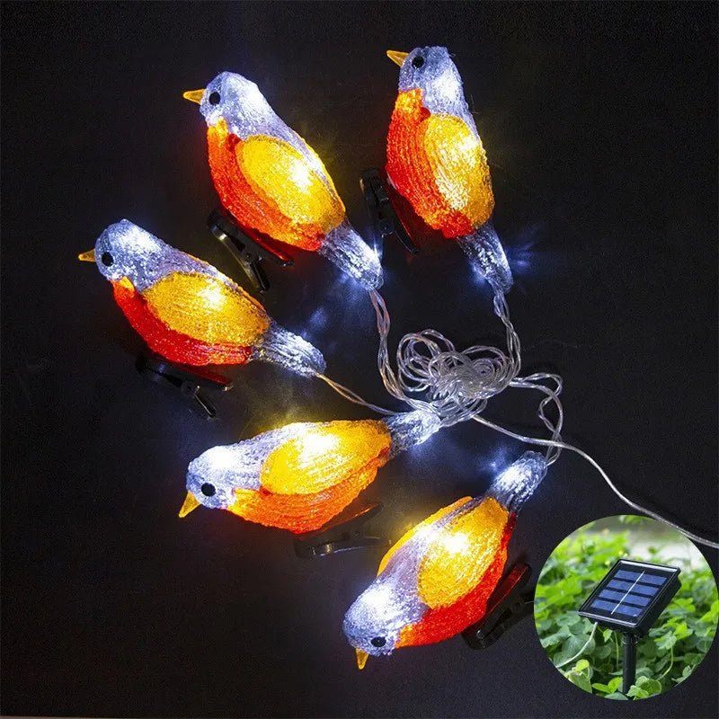 Waterproof Acrylic BirdGarland Lights5 LEDs USB Battery, Solar Powered, FairyLamp for Garden Landscape, Tree Decoration, Lantern