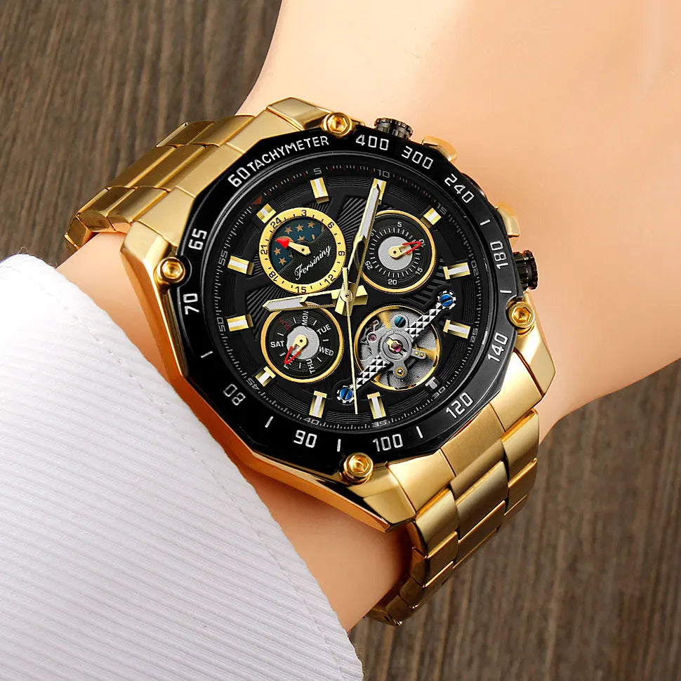 Reloj de hombre 2026 de lujo con fase lunar, tourbillon y movimiento automático, deportivo, de acero inoxidable, resistente al agua y luminoso