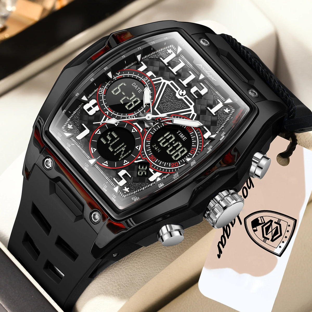POEDAGAR Top Fashion Men Quartz Watch Date Week Luminous LED Digital Sports Male Clock Electronic Dual Time Men's Watches Reloj