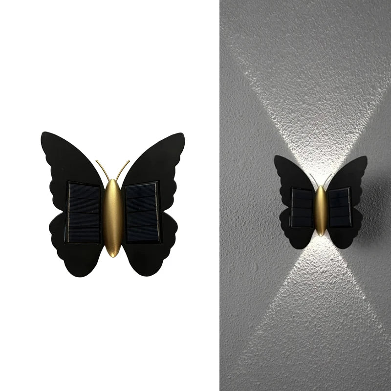 Outdoor LED Solar Butterfly Wall Light Waterproof Night Lamp for Garden Fence Balcony Courtyard Pathway Yard Decoration