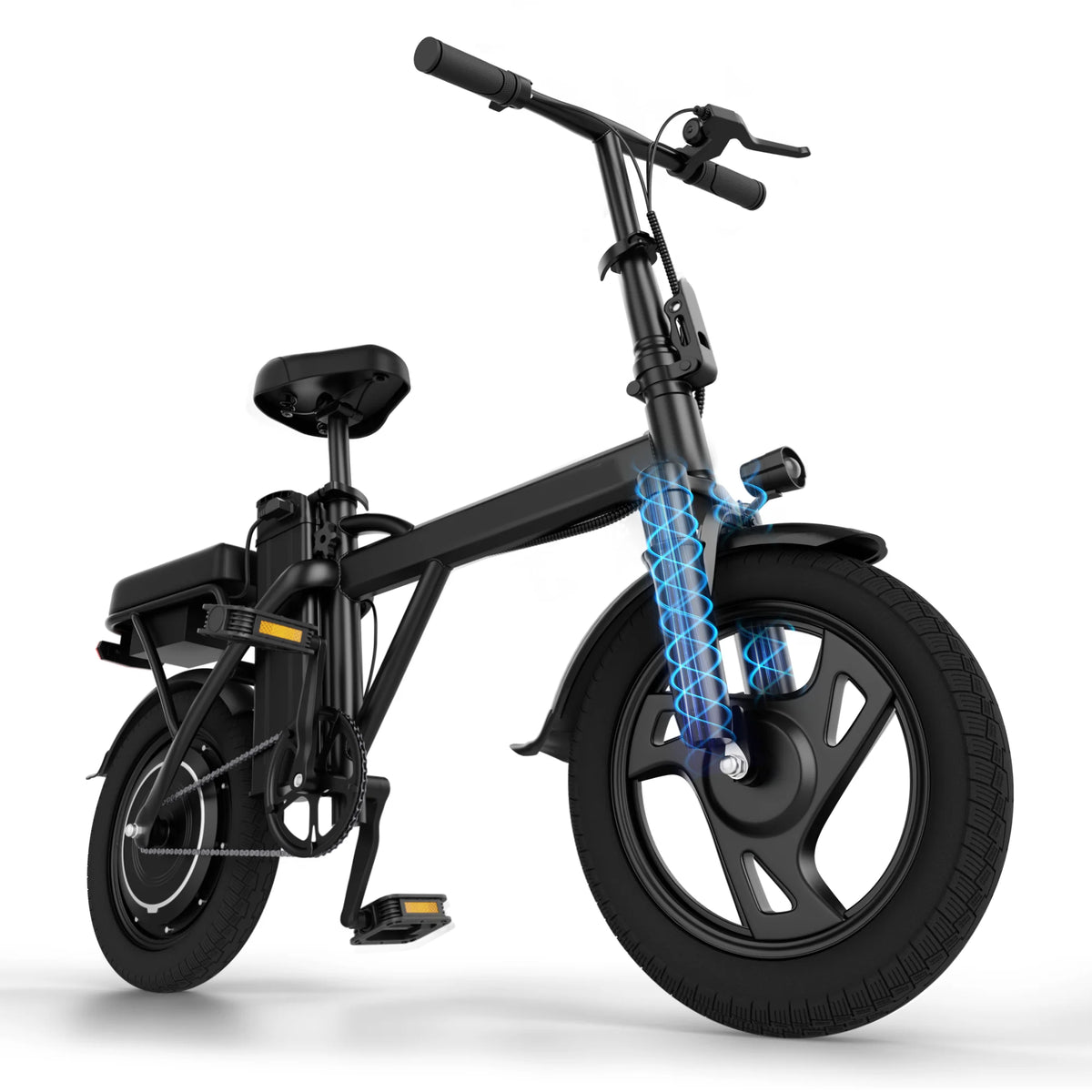 Bicicleta eléctrica plegable con motor de 500 W, batería de litio de 48 V y 9 Ah, ruedas todoterreno de 14", velocidad máxima de 35 km/h, autonomía de 64 km, suspensión, bicicleta urbana para adultos, entrega rápida en 3-7 días y 365 días de garantía.
