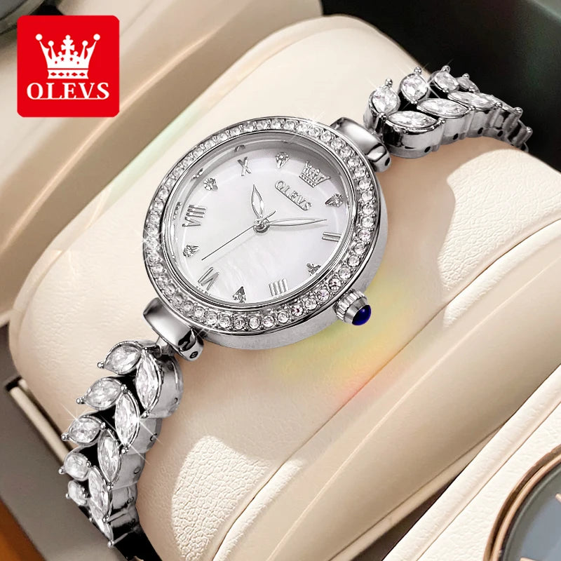 OLEVS Brand Women's Diamond Studded Steel Strip Quartz Watch 9971