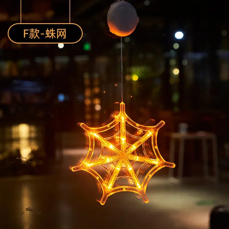 Decoración de Halloween, fantasma de calabaza naranja, luz de ventana de Halloween con ventosa, funciona con pilas, decoración colgante para el hogar de Halloween
