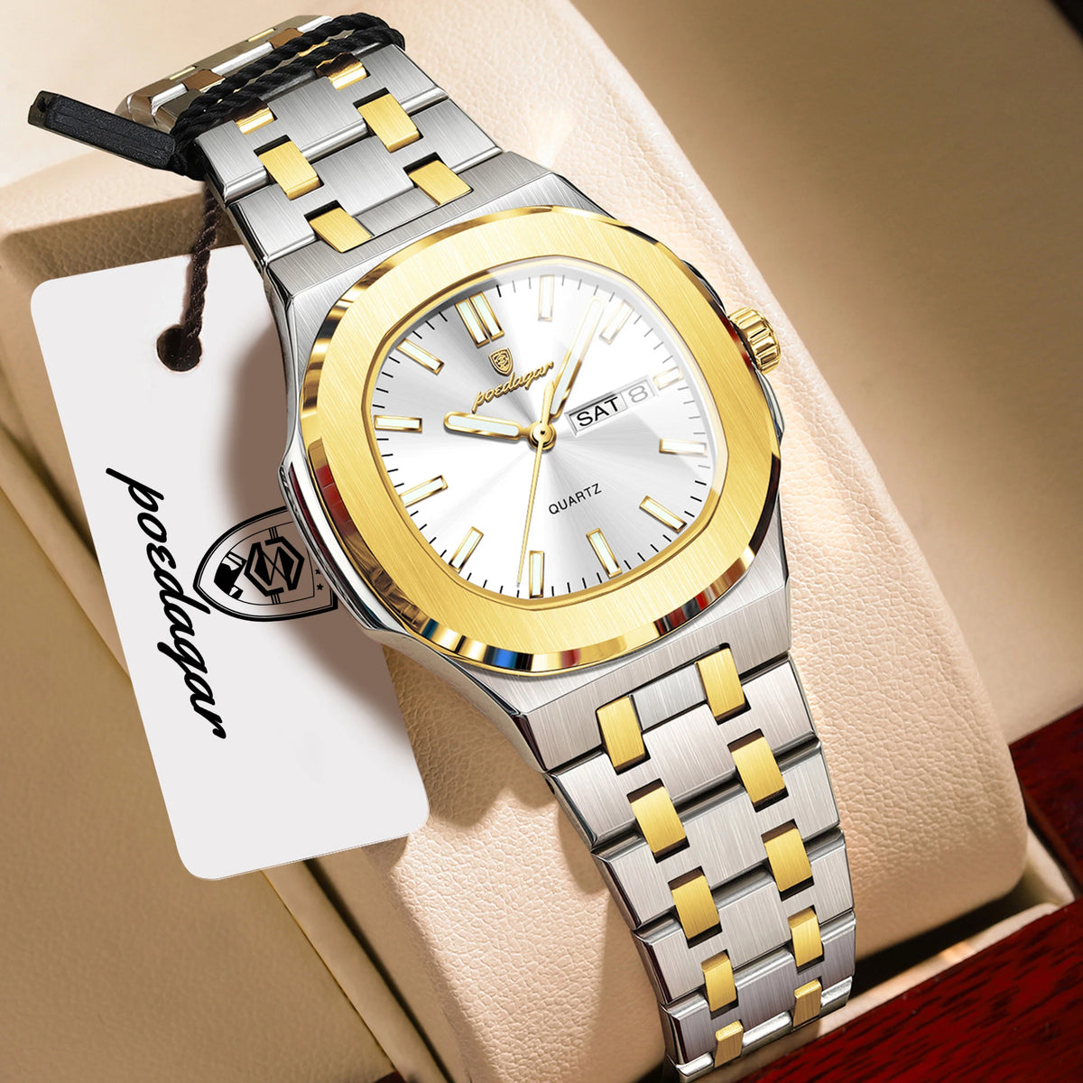 Reloj de pulsera de moda POEDAGAR para mujer, luminoso, resistente al agua, con fecha y día, de cuarzo, elegante, de acero inoxidable, reloj para mujer, regalo