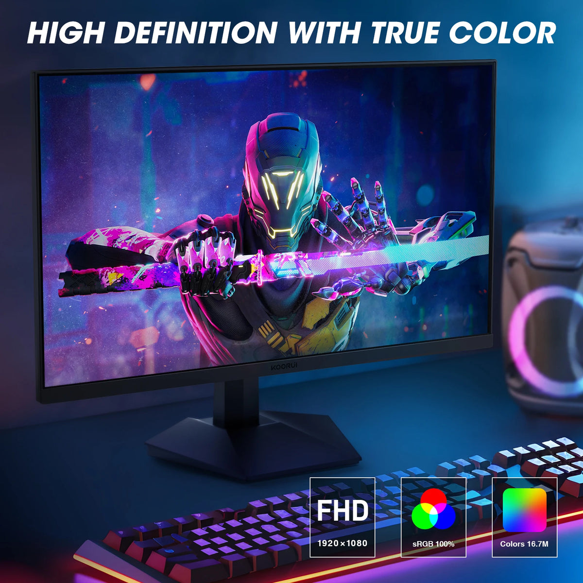 Monitor para juegos KOORUI 24E3 de 24" con panel IPS, FHD 1920×1080, 165Hz, pantalla con protección ocular, monitor para PC para oficina en casa, HDMI 1.4, contraste 3000:1, Adaptive-Sync HDMI 1.4,-5 °   hasta 20 °   Incl