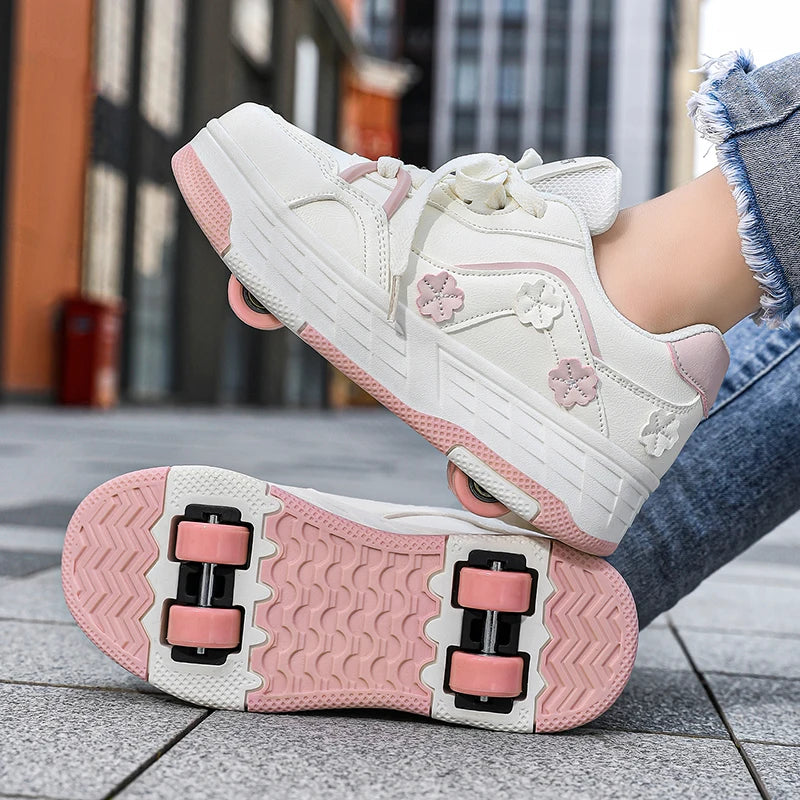 Crazy Shoes - Patines de Ruedas Desmontables Automáticos de Cuatro Ruedas para Niñas, Zapatillas Deportivas con Ruedas para Niños