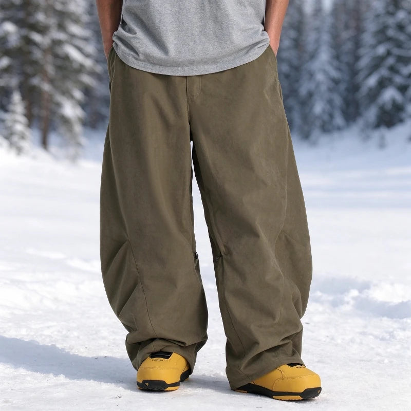 Nuevos pantalones de esquí para hombre, ideales para el invierno, resistentes al viento y al agua, con cremallera, transpirables, de corte holgado, diseño sencillo y color liso, perfectos para actividades deportivas al aire