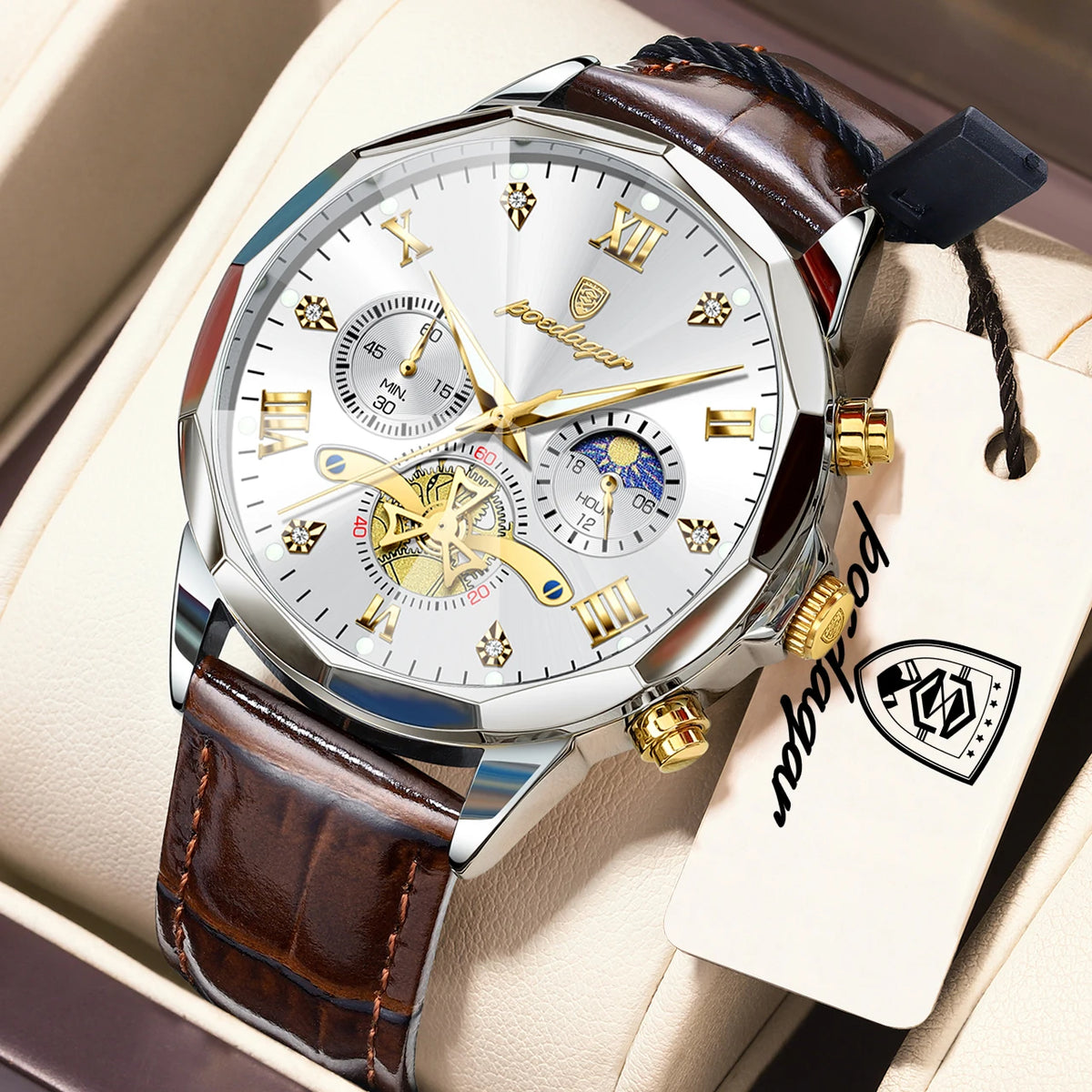Reloj de cuarzo para hombre POEDAGAR, de lujo, cronógrafo, resistente al agua, luminoso, estilo militar, de piel, para negocios