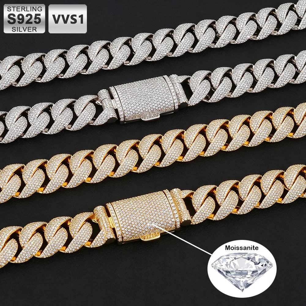 Collar de Eslabones Cubanos de Plata de Ley 925 con Incrustaciones de 5 Filas de Moissanita VVS1 de 22mm de Grosor, Estilo Iced Out, para Hombre