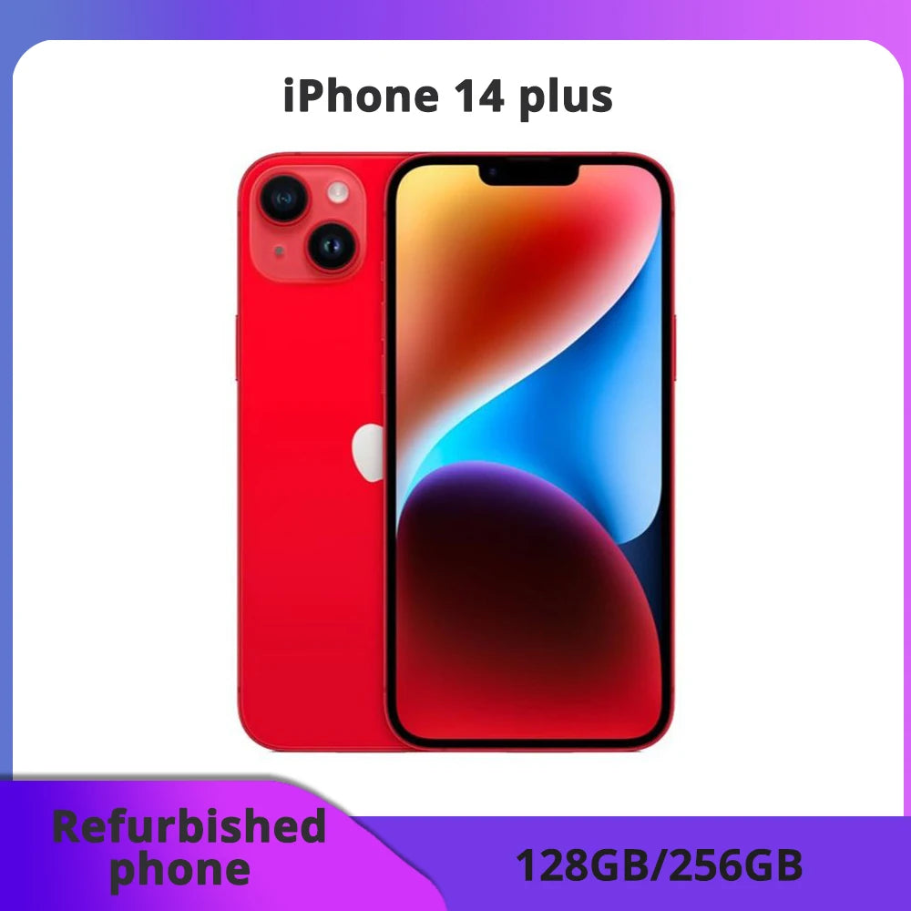 iPhone 14 Plus de Apple reacondicionado, pantalla original de 6,7", ROM de 128 GB, RAM de 6 GB, Face ID, condición perfecta, compatible con SIM física