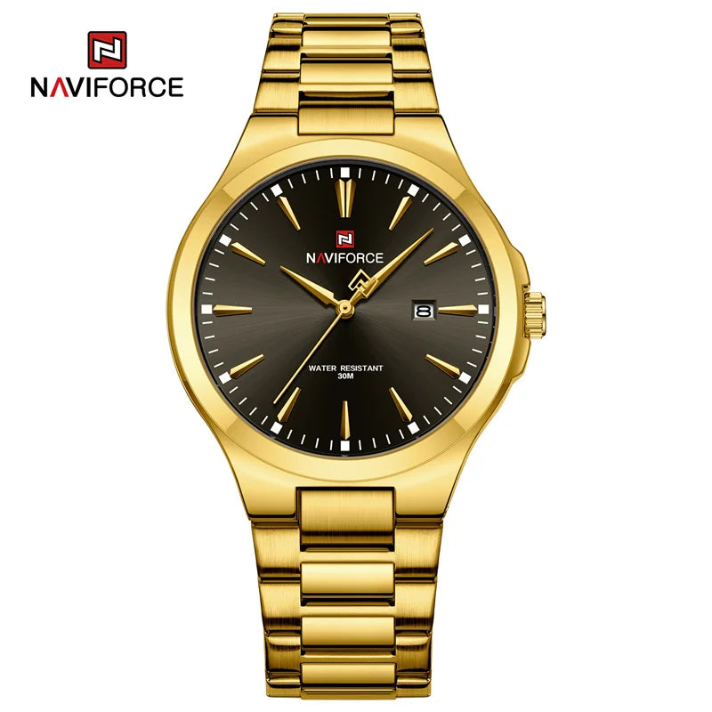 Relojes de hombre NAVIFORCE de diseño original, estilo casual, acero inoxidable, calendario simple, reloj de pulsera impermeable para hombre.