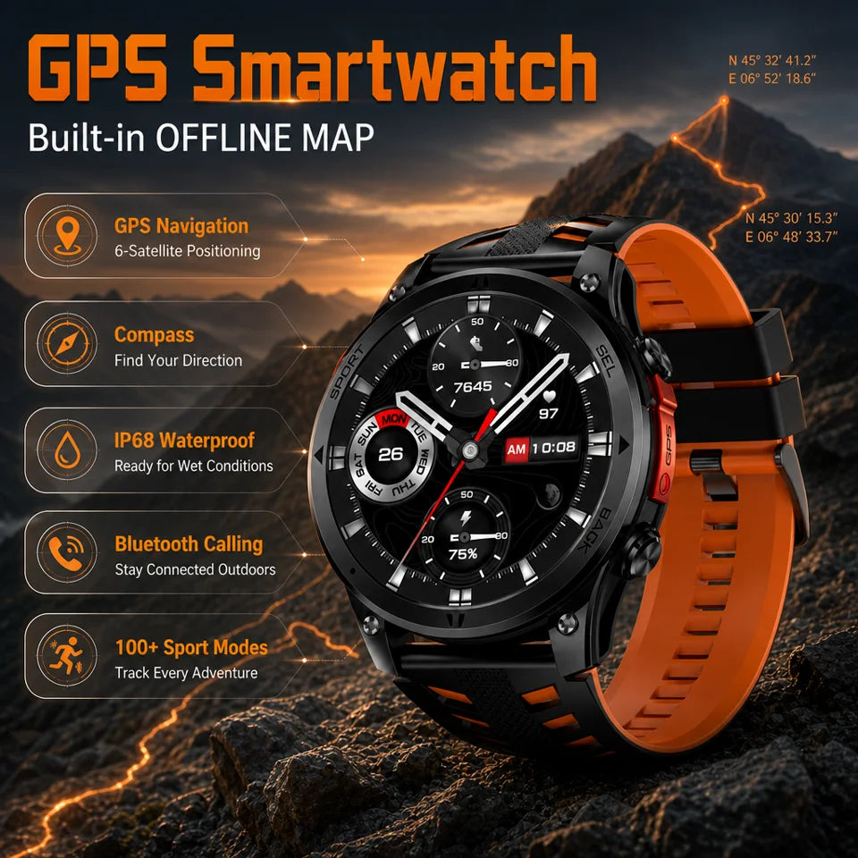 Reloj inteligente GPS para hombre 2026 New Military T-Rex 3 Ultra, batería de larga duración, resistente al agua IP68, brújula, linterna y rastreador deportivo