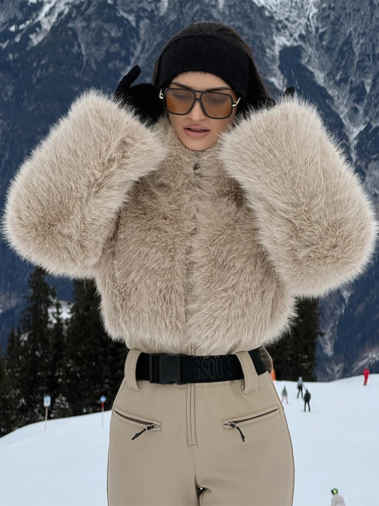 Traje de esquí de una pieza para mujer con parches de piel sintética, con cremallera, a prueba de viento, impermeable, cálido, para snowboard, para deportes de nieve al aire libre en invierno.