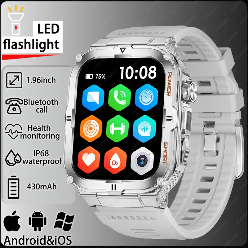 Reloj inteligente para hombre 2026, linterna LED, resistente al agua IP68, reloj deportivo para exteriores, monitoreo de salud, rastreador de actividad física para iOS y Android
