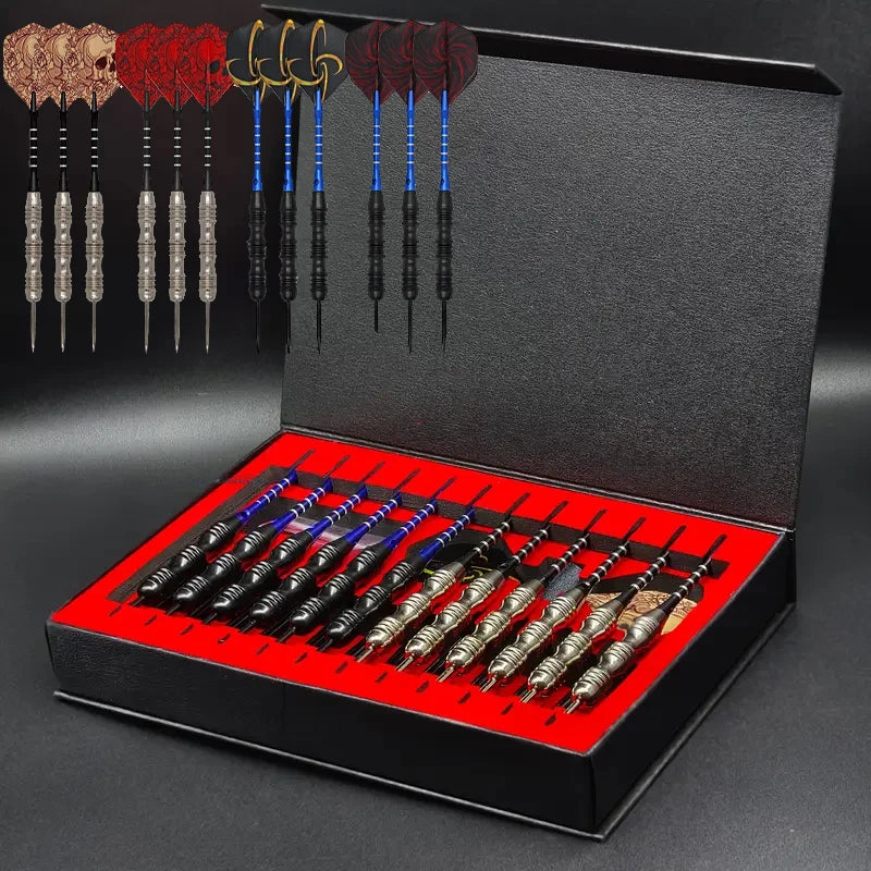 Juego de dardos profesionales de punta de acero - Dardos de punta metálica con ejes, plumas y protectores de aluminio coloridos - Kit de accesorios para dardos