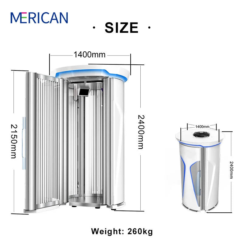 Solárium Vertical de Pie con Material ABS, Dispositivo de Terapia de Luz para Bronceado de Cuerpo Completo, Cuidado de la Piel y Belleza con Área Específica para el Rostro