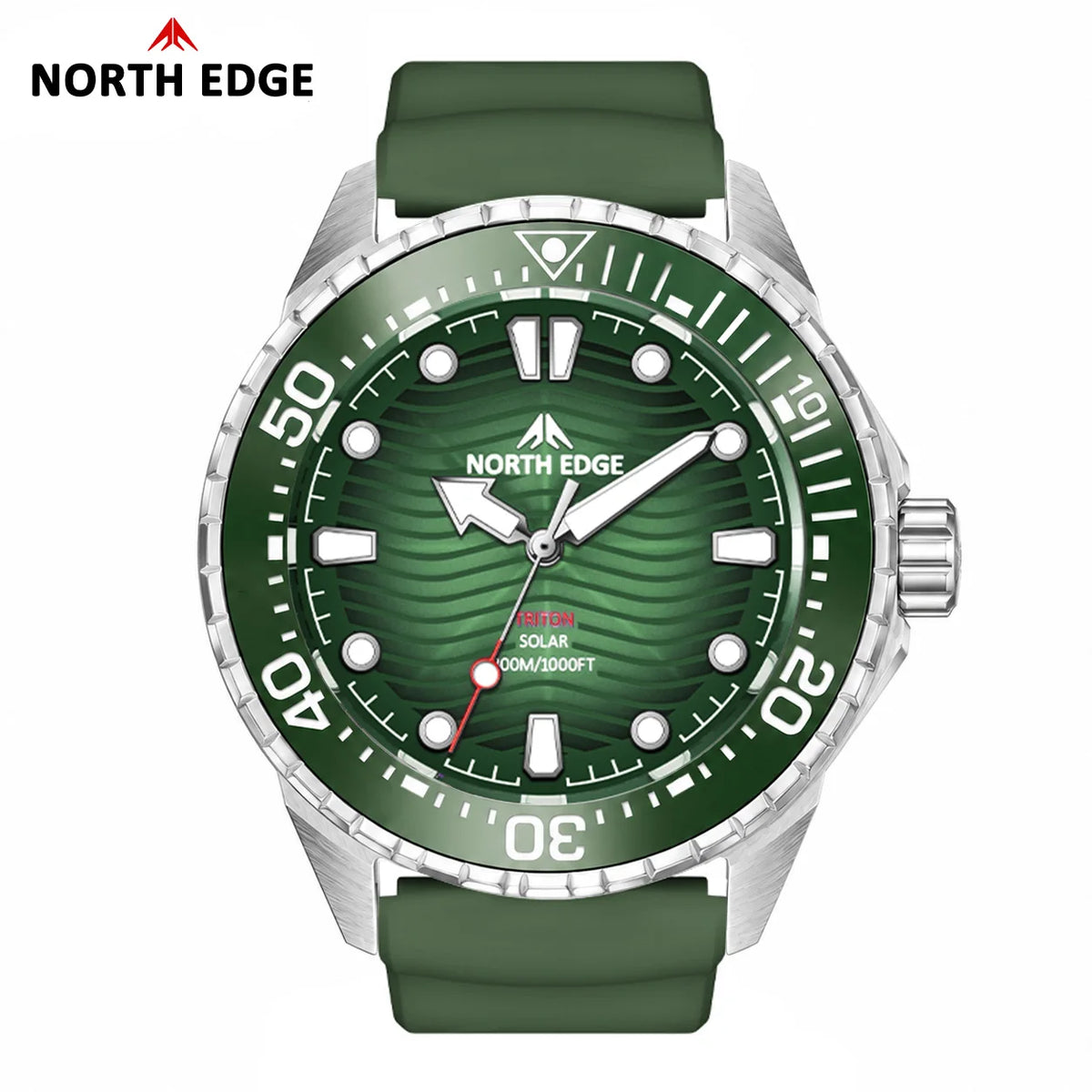 Reloj de buceo solar NORTH EDGE TRITON para hombre, reloj deportivo de buceo profesional de lujo con cuarzo, acero inoxidable 316L y sumergible a 300 m