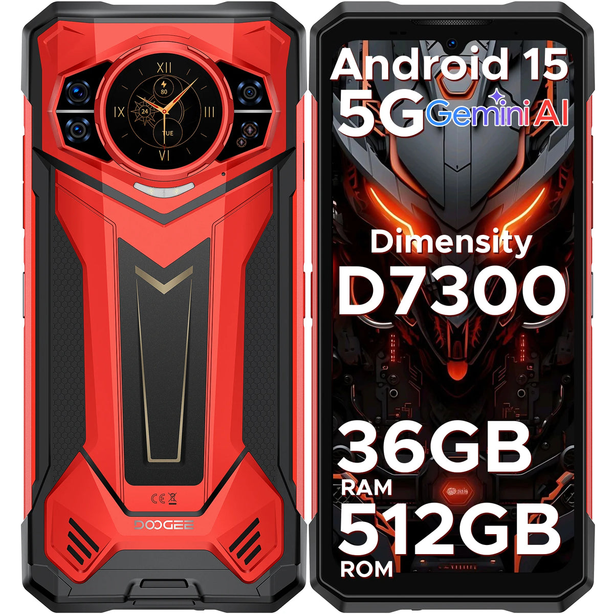 Teléfono rugerizado Doogee S200 Plus 5G con IA, 32 GB (12+20) 512 GB, procesador Dimensity 7300, móvil gaming con pantalla trasera de 1.32'' y pantalla principal