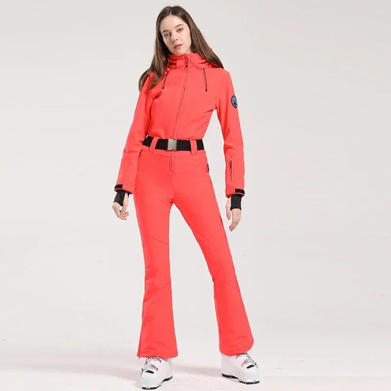 Traje de esquí ajustado para mujer, mono Cálido impermeable a prueba de viento, conjunto de esquí de una pieza, ropa de invierno, chaqueta de Snowboard, monos, 2025