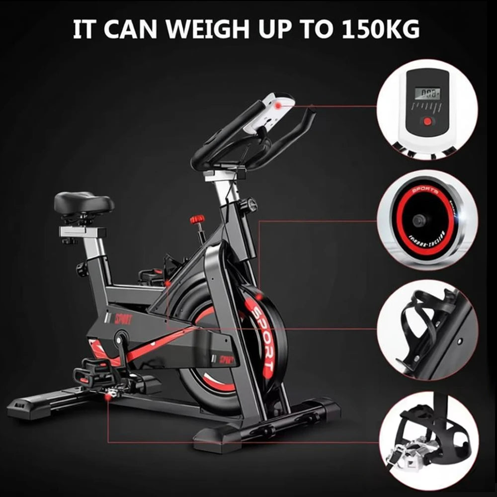 Bicicleta estática, bicicleta de ejercicio para interiores, resistencia ajustable y pantalla LCD, monitorización en tiempo real del ritmo cardíaco y de las calorías. Ideal para entrenamientos de cardio en casa.
